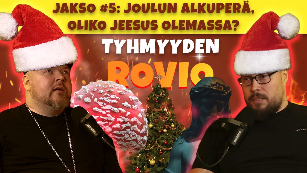 Tyhmyyden Rovio -jakson kansikuva, jossa käsitellään joulun perinteitä, Jeesuksen olemassaoloa, Luciferia ja Raamatun tekstejä historiallisesta näkökulmasta.