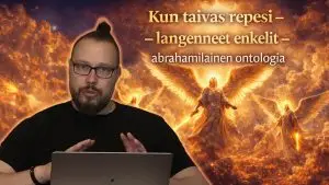 Symbolinen kuva enkeleistä taivaallisessa maisemassa, kuvastamassa muinaisten tekstien taivaallisia olentoja ja kosmista järjestystä.