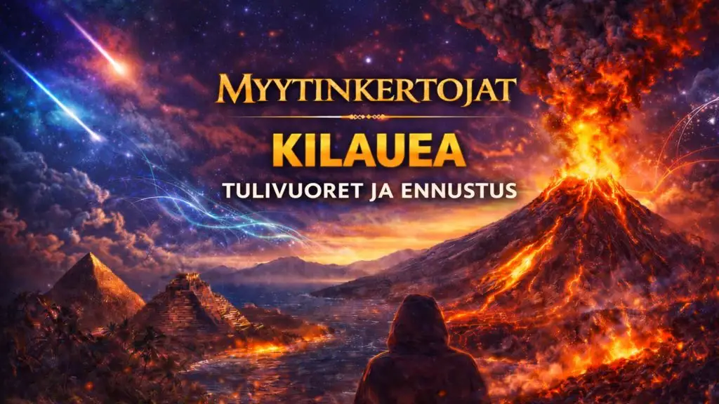 Kilauea-tulivuoren purkaus Havaijilla, jossa laava virtaa kraatterista ja hehkuu yöllisessä maisemassa.