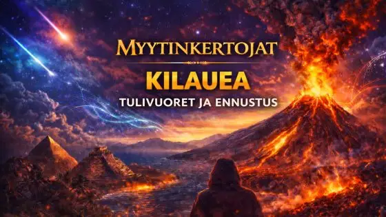 Kilauea-tulivuoren purkaus Havaijilla, jossa laava virtaa kraatterista ja hehkuu yöllisessä maisemassa.