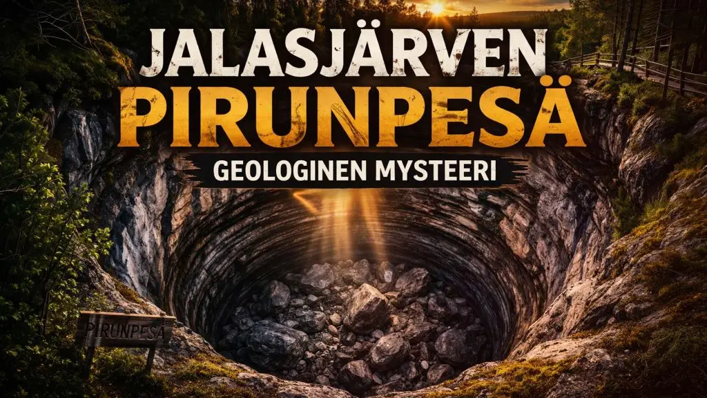 Syvä kallioonkalo Jalasjärvellä, jossa pyöristyneet seinämät ja lohkareet viittaavat monivaiheiseen geologiseen syntyyn.