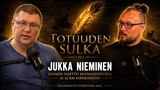 Kirjailija Jukka Nieminen keskustelee Totuuden Sulka -podcastissa Suomen muinaishistoriasta, 33 kilometrin kirkkomitoista, pyhistä paikoista ja vaihtoehtoisista tulkinnoista Suomen menneisyydestä.